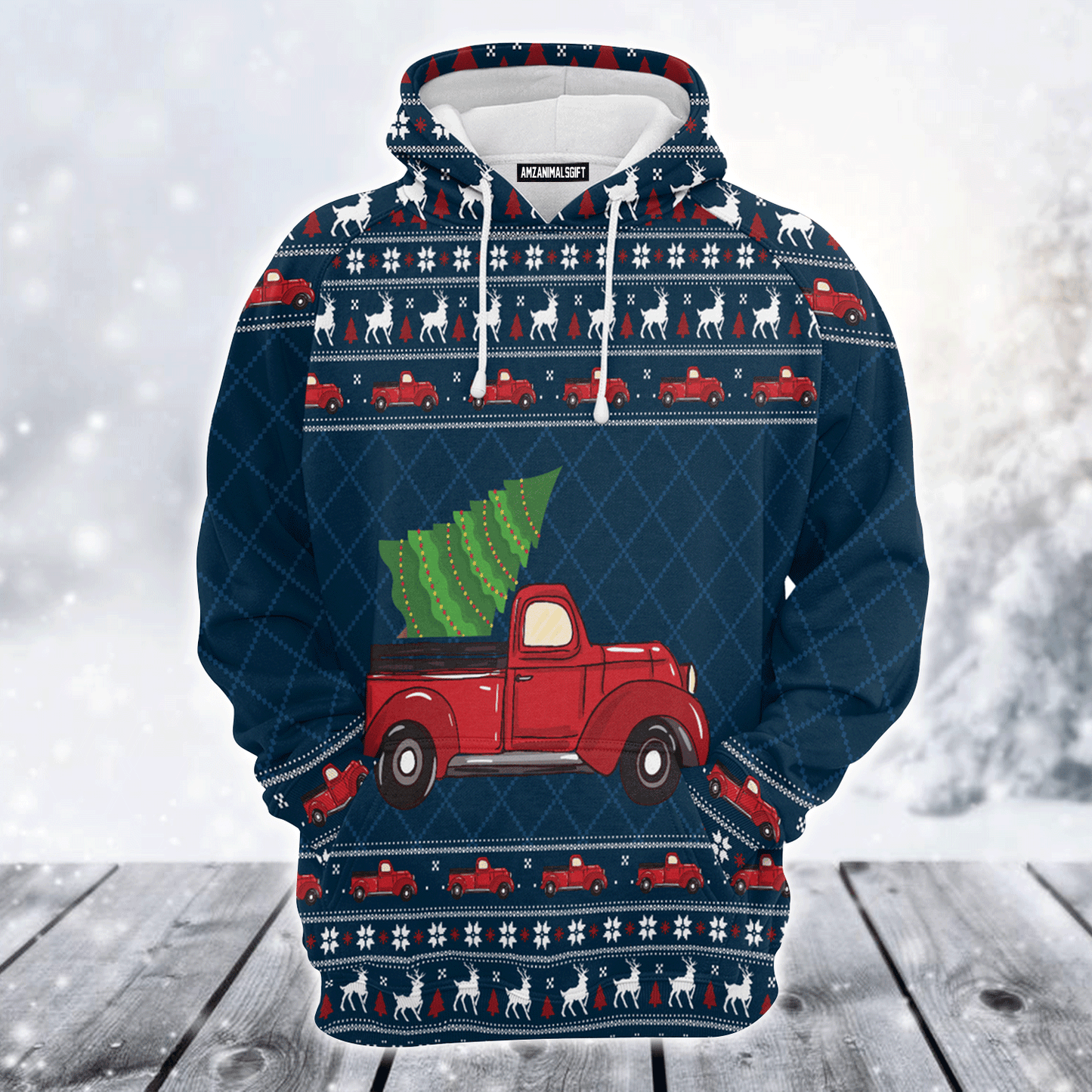 Red Truck Premium Christmas Hoodie, Vintage Red Truck Christmas Unisex Hoodie For Men & Women - Perfect Gift For Christmas, Friends, Family