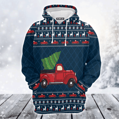 Red Truck Premium Christmas Hoodie, Vintage Red Truck Christmas Unisex Hoodie For Men & Women - Perfect Gift For Christmas, Friends, Family