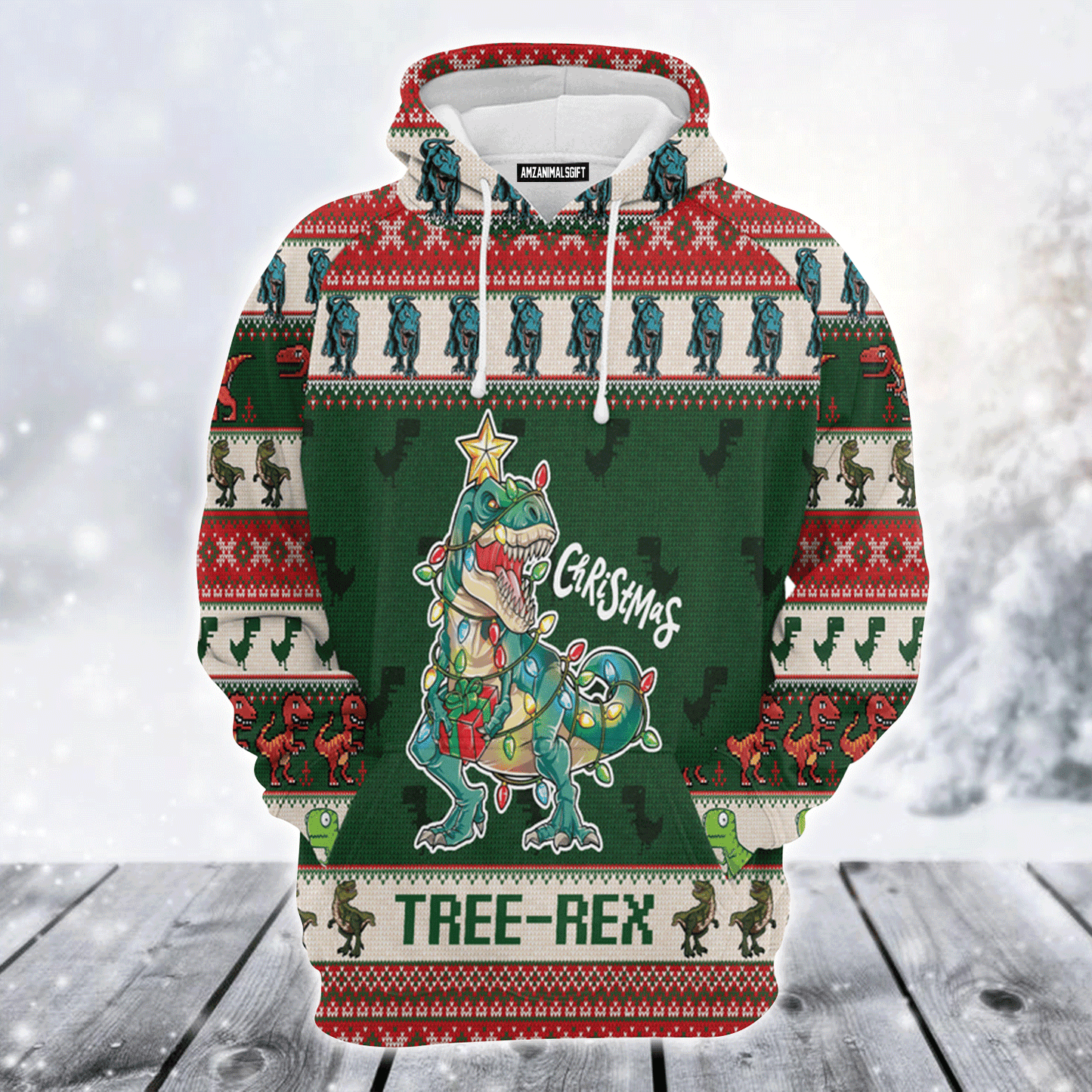T-Rex Xmas Premium Christmas Hoodie, Christmas Tree Rex Unisex Hoodie For Men & Women - Perfect Gift For Christmas, T-Rex Lovers