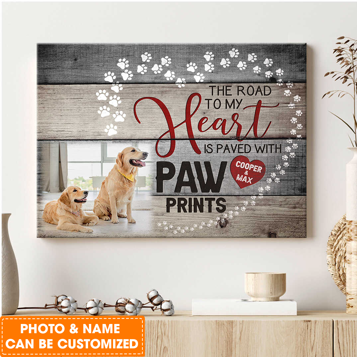 Personalized Dog Landscape Canvas, Custom Pet Photo The road to my heart is paved with paw Canvas, Perfect Gift For Dog Lovers, Friend, Family