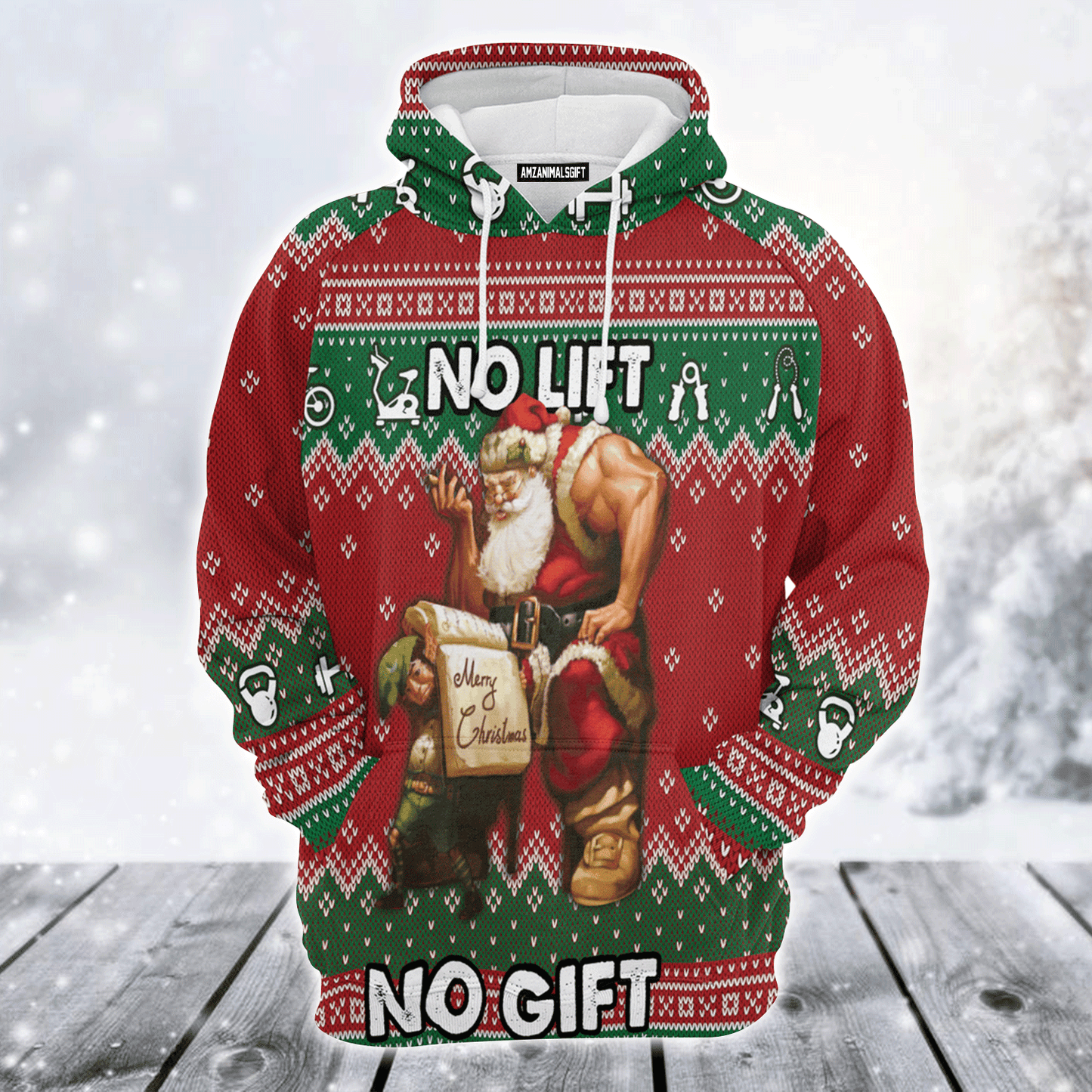 Santa Gym Premium Christmas Hoodie, No Lift No Gift Christmas Unisex Hoodie For Men & Women - Perfect Gift For Christmas, Family, Gymer