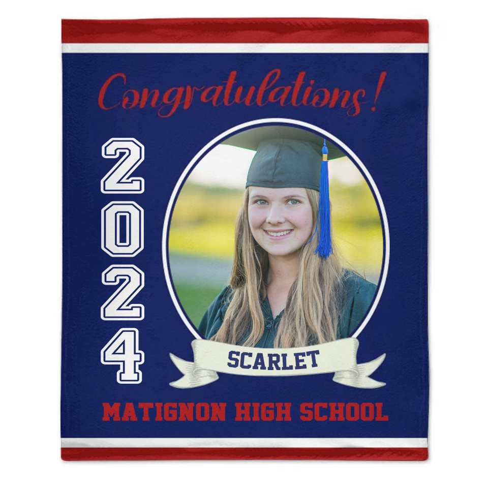 Personalized Graduation Blanket 2024 Graduate, Custom Photo, Name And School, Perfect Gifts for Graduation