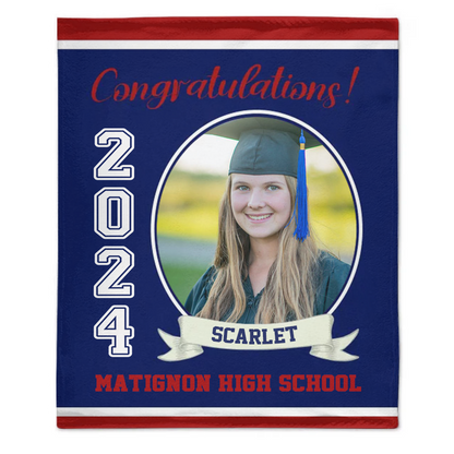 Personalized Graduation Blanket 2024 Graduate, Custom Photo, Name And School, Perfect Gifts for Graduation