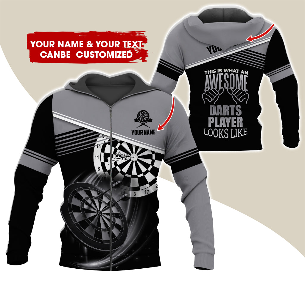 Customized Name & Text Darts Premium Zip Hoodie, Personalized Awesome Darts Player Zip Hoodie For Men & Women - Gift For Darts Lovers, Darts Players