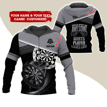 Customized Name & Text Darts Premium Zip Hoodie, Personalized Awesome Darts Player Zip Hoodie For Men & Women - Gift For Darts Lovers, Darts Players