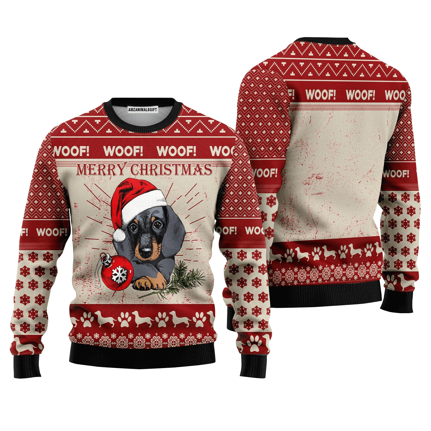 Christmas Dachshund Sweater Woof Merry Christmas, Ugly Sweater For Men & Women, Perfect Outfit For Christmas New Year Autumn Winter