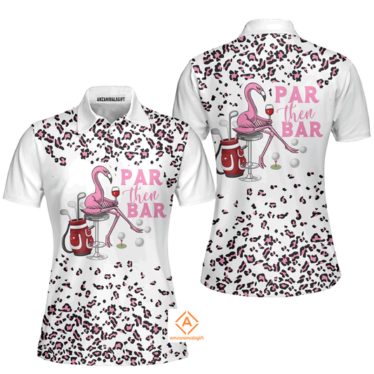 Women Golf Polo Shirt, Pink Leopard Par Then Bar Flamingo Women Golf Polo Shirt For Women - Perfect Gift For Golf Lover