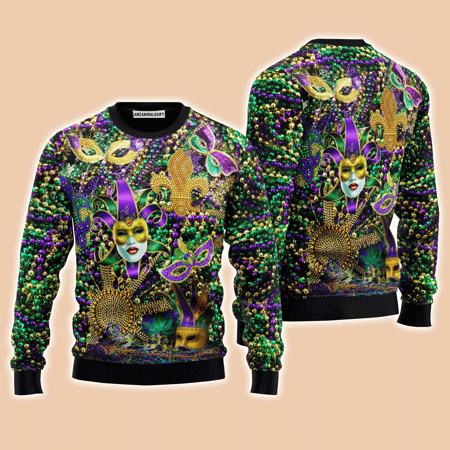 Mardi Gras Color Festival Sweater, Ugly Sweater For Men & Women, Perfect Outfit For Christmas New Year Autumn Winter