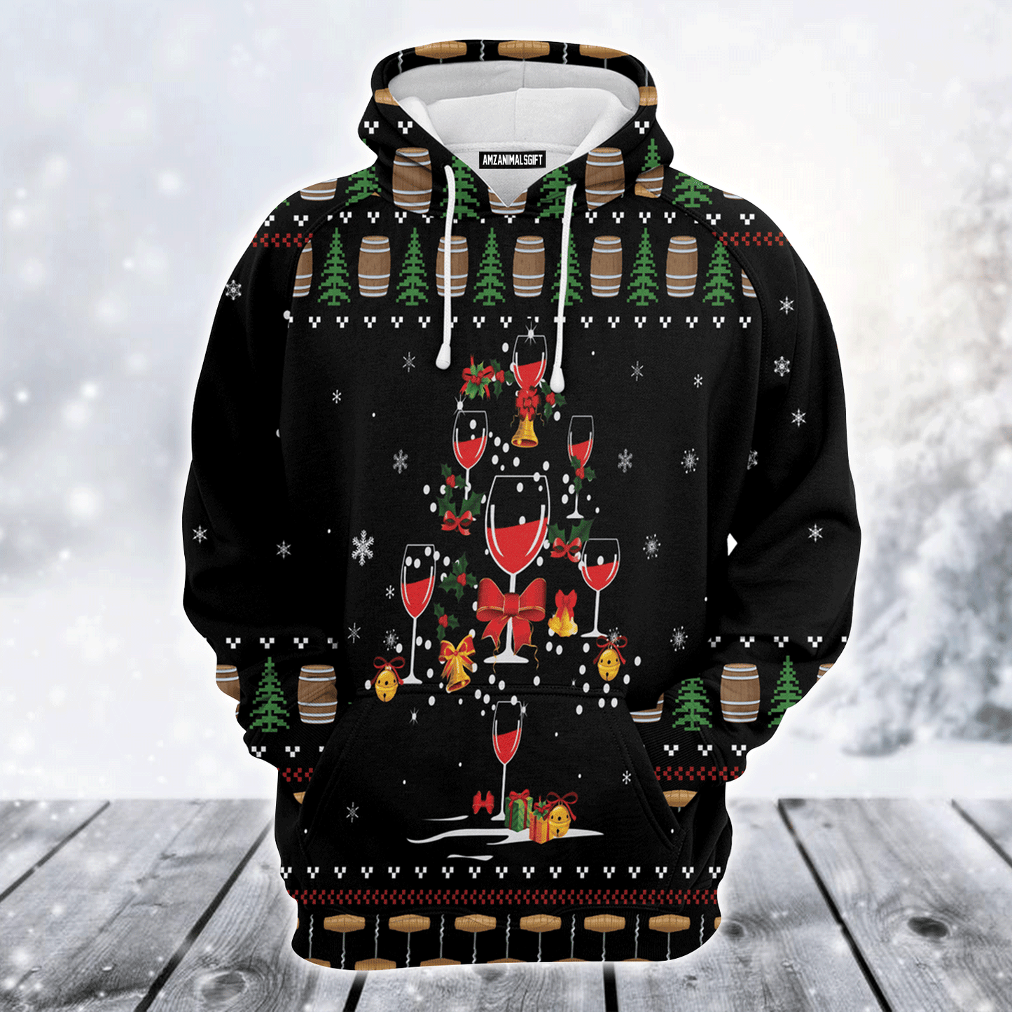 Wine Premium Christmas Hoodie, Red Wine Christmas Tree Unisex Hoodie For Men & Women - Perfect Gift For Christmas, Wine Lover