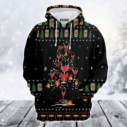 Wine Premium Christmas Hoodie, Red Wine Christmas Tree Unisex Hoodie For Men & Women - Perfect Gift For Christmas, Wine Lover