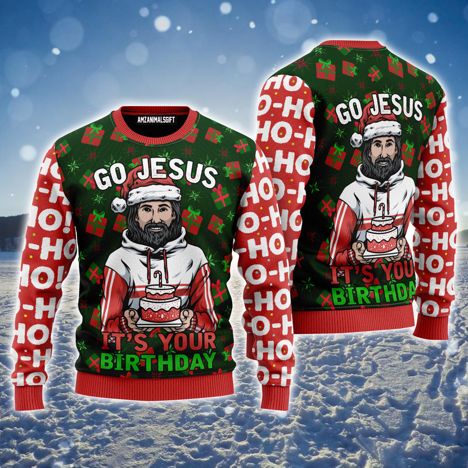 Jesus Ugly Sweater, Go Jesus It's Your Birthday Ugly Sweater, Christmas Hohoho Funny Sweater For Men & Women, Perfect Gift For Christian, Friends, Family