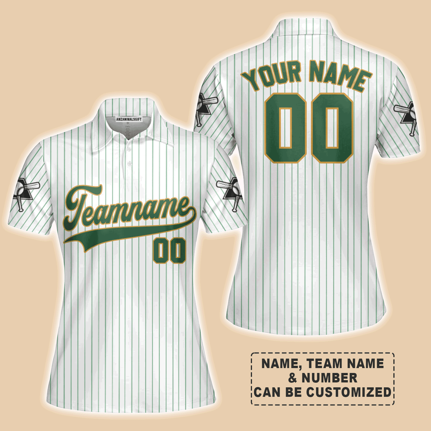 Customized Baseball Women Polo Shirt, Canada Baseball Logo White Green Custom Polo Shirt - Perfect Polo Shirt For Women, Baseball Lovers