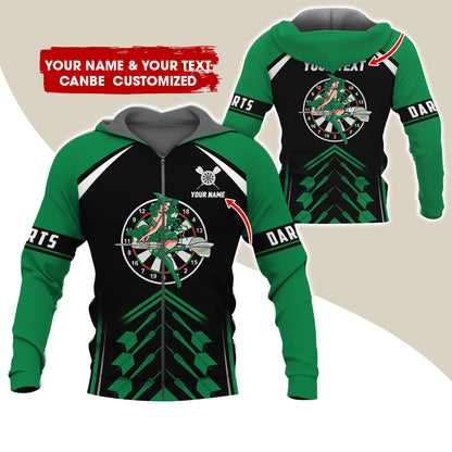 Customized Name & Text Witch Darts Premium Zip Hoodie, Personalized Name Dartboard Zip Hoodie For Men & Women - Gift For Darts Lovers, Darts Players