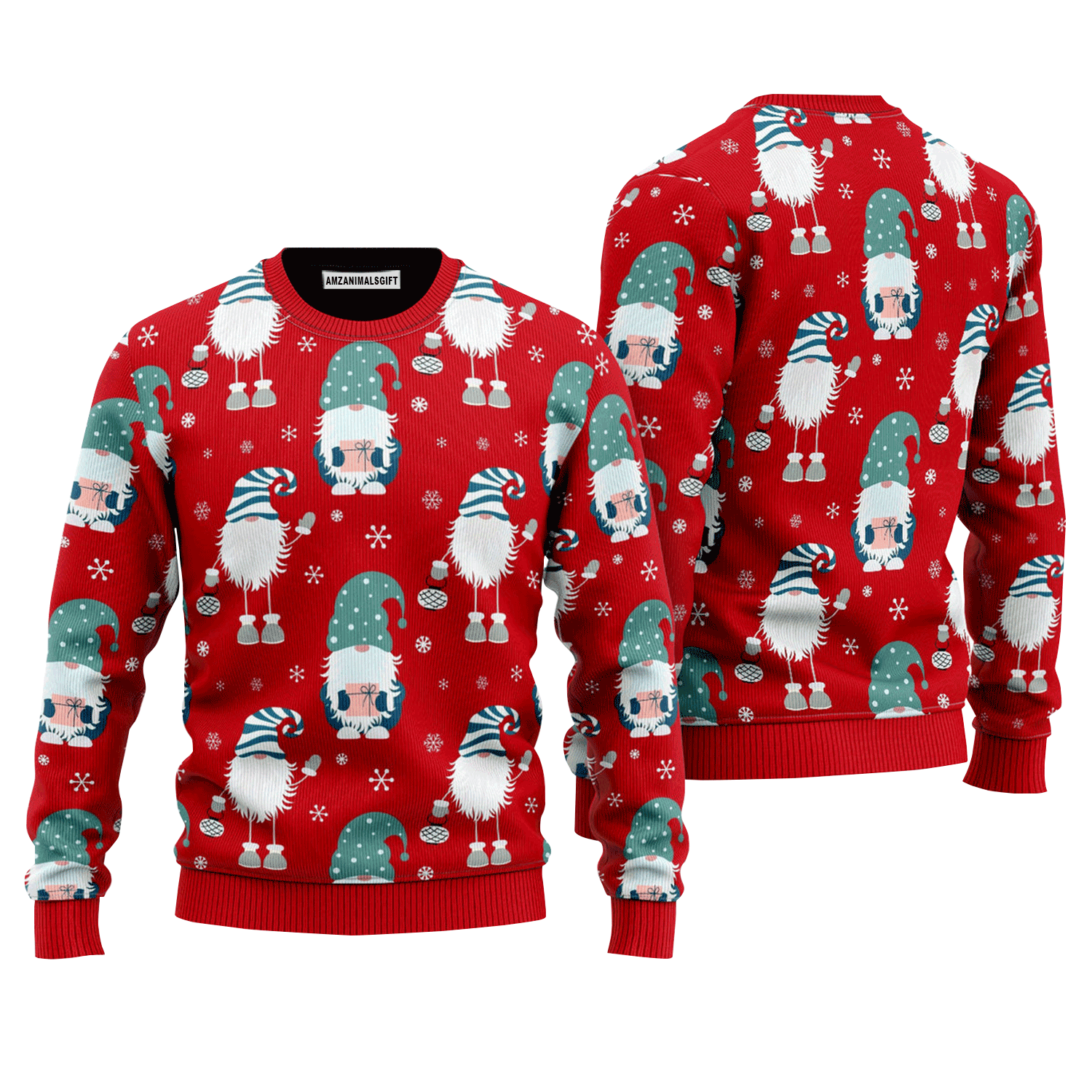 Funny Gnome And Snowflakes Red Pattern Sweater, Ugly Sweater For Men & Women, Perfect Outfit For Christmas New Year Autumn Winter