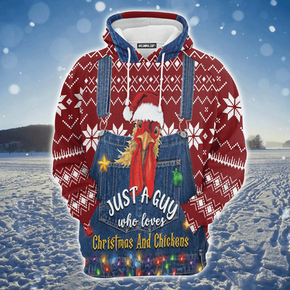 Chicken Premium Christmas Hoodie, Just A Guy Who Loves Christmas And Chickens Unisex Hoodie For Men & Women - Perfect Gift For Christmas, Family
