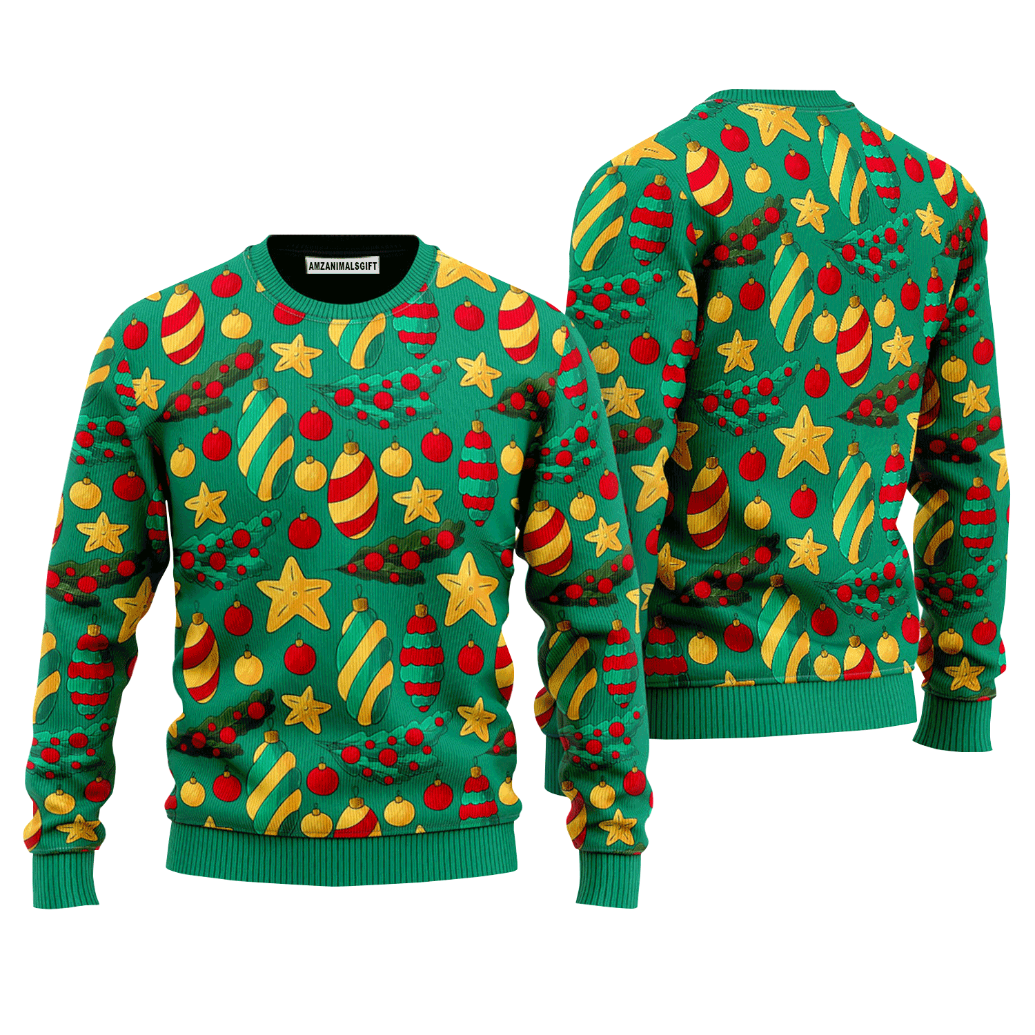 Green Tree With Star In Pattern Sweater, Ugly Sweater For Men & Women, Perfect Outfit For Christmas New Year Autumn Winter