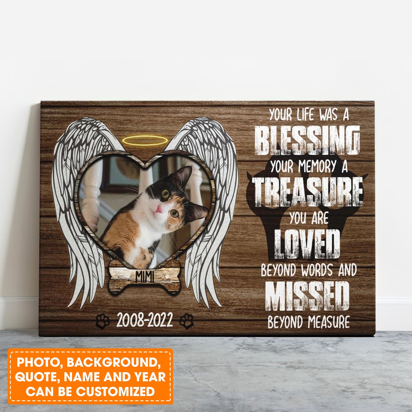 Custom Photo Cat Premium Wrapped Landscape Canvas, Cat Loss Gift, Loss Cat, Personalized Memorial Cat Gifts - Perfect Gift For Cat Lovers, Pet Lovers