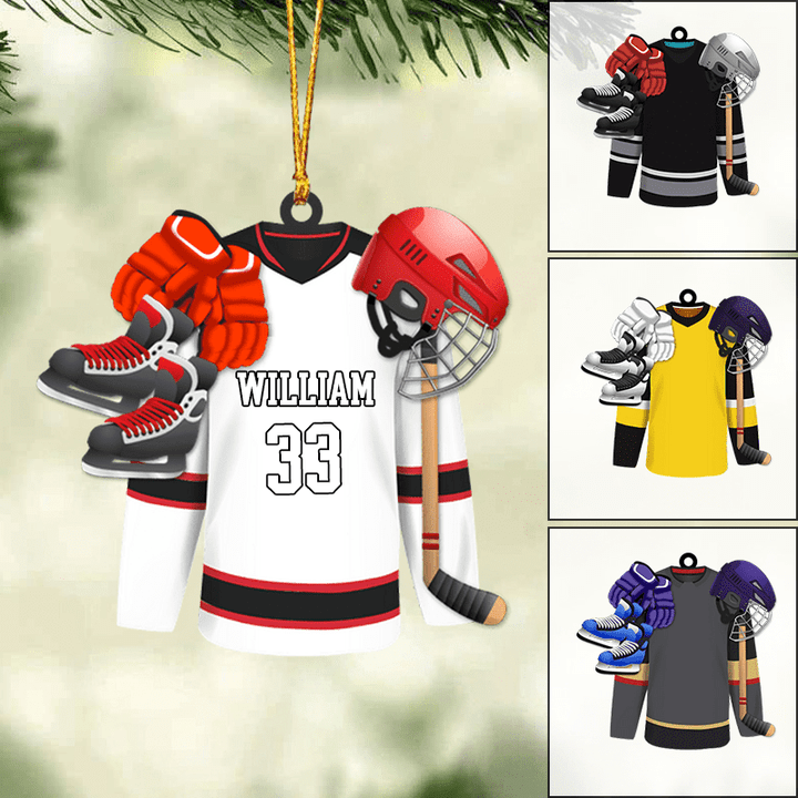 Custom Hockey Acrylic Christmas Ornament, Personalized Hockey Essentials Acrylic Christmas Ornament For Hockey Lover, Christmas