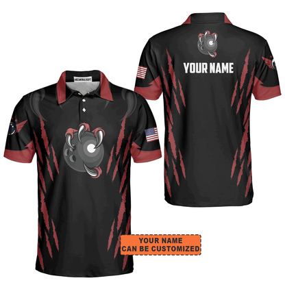Customized Bowling Men Polo Shirt, Personalized Bowling Team Monster Custom Black And Red Polo Shirt For Men - Perfect Gift For Bowling Lovers