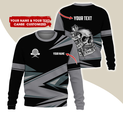 Customized Name & Text Darts Sweatshirt, Personalized Skull Darts Sweatshirt For Men & Women - Gift For Darts Lovers, Darts Players