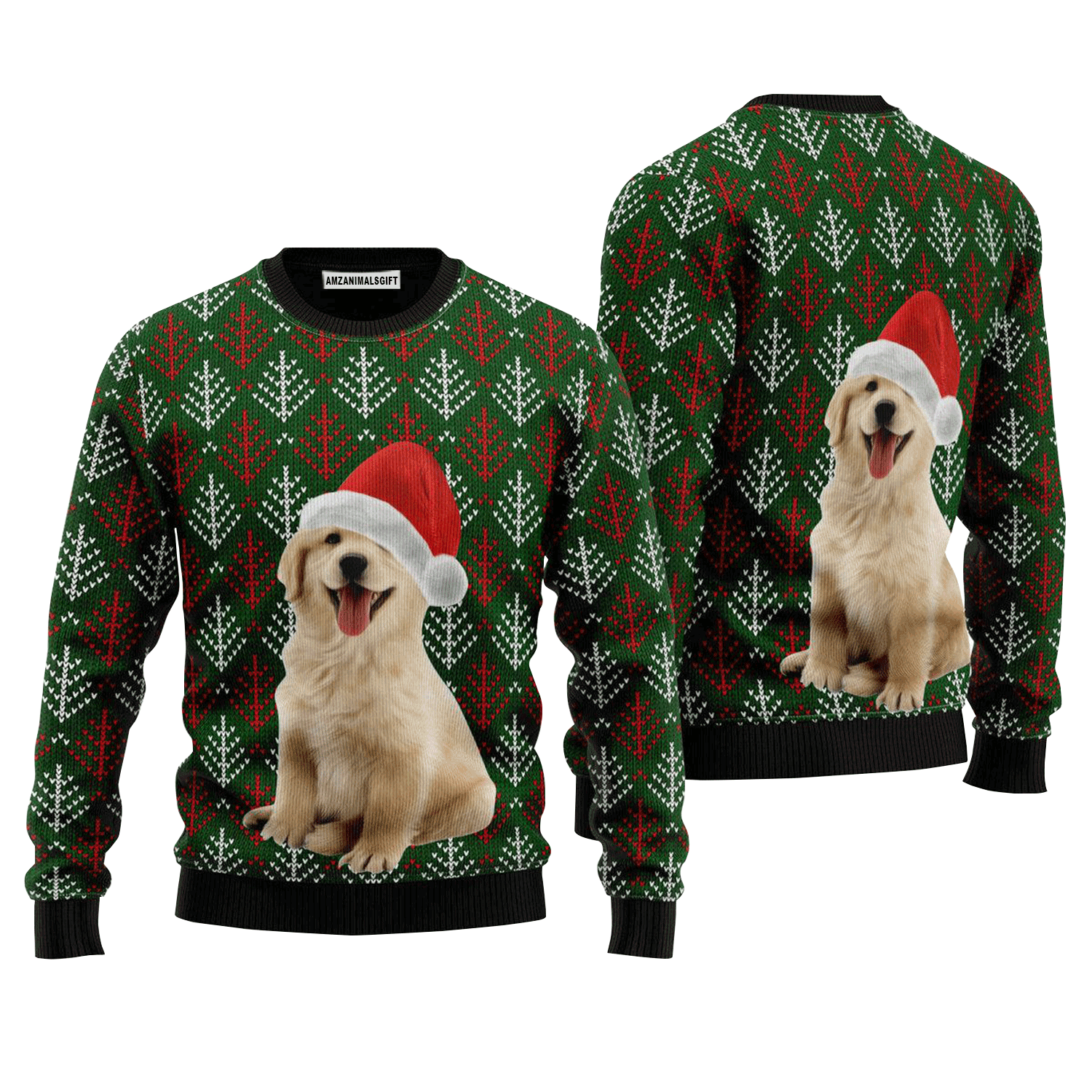 Golden Retriever Puppy Wears Santa Hat Sweater, Ugly Sweater For Men & Women, Perfect Outfit For Christmas New Year Autumn Winter