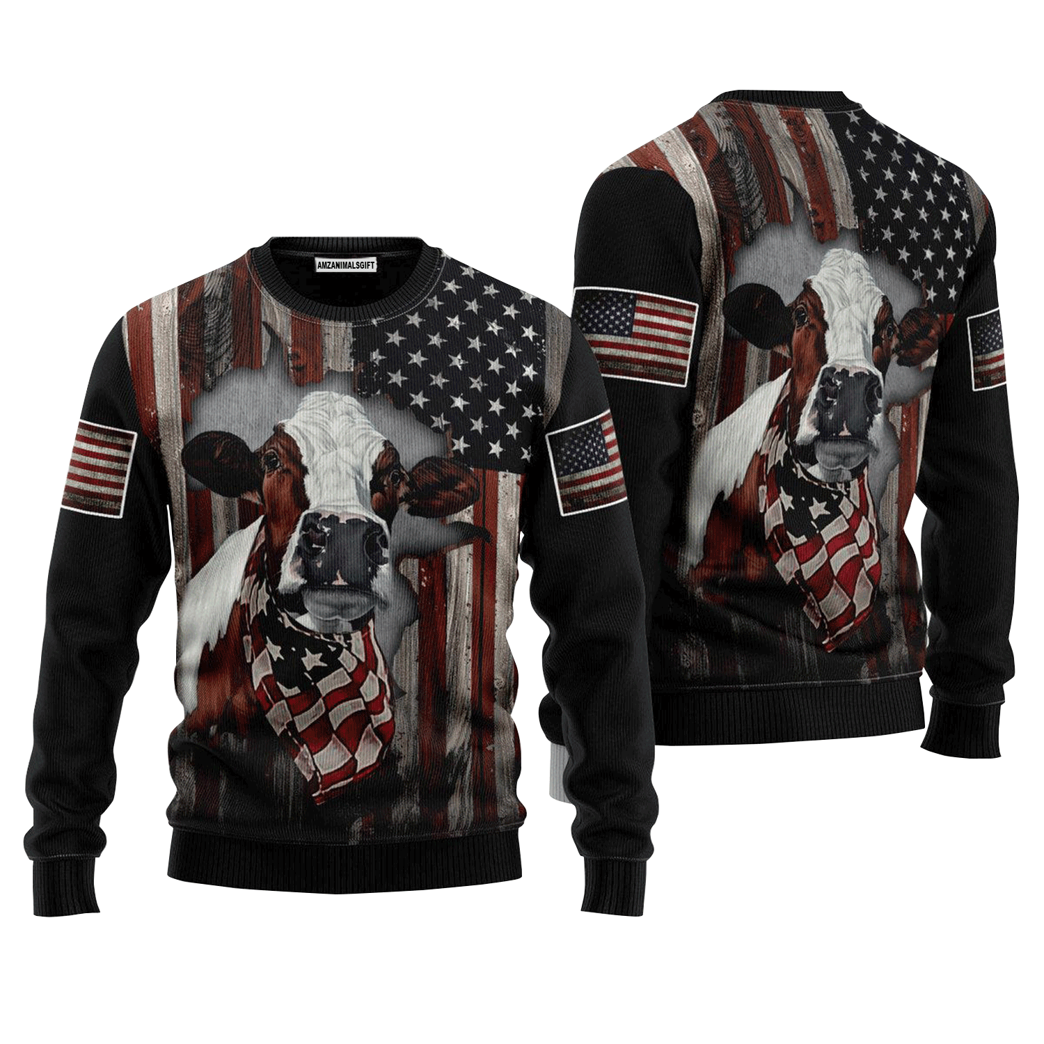 Cow American Flag Patriotic Sweater, Ugly Sweater For Men & Women, Perfect Outfit For Christmas New Year Autumn Winter