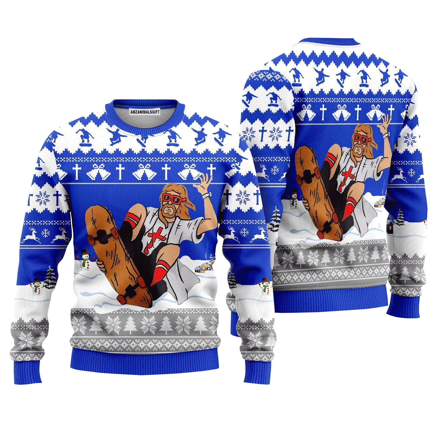 Jesus Skateboarding Christmas Sweater, Ugly Sweater For Men & Women, Perfect Outfit For Christmas New Year Autumn Winter