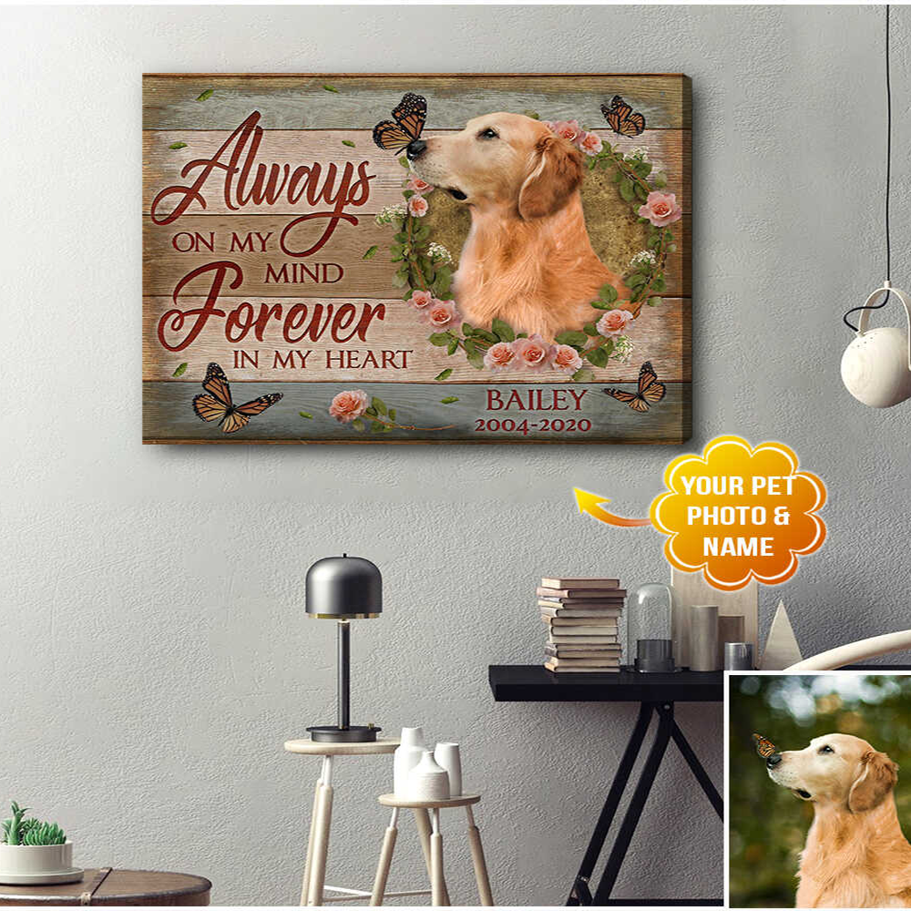 Personalized Dog Landscape Canvas, Custom Photo Of Your Pet, Always On My Mind Forever In My Heart Canvas, Perfect Gift For Dog Lovers, Friends, Family