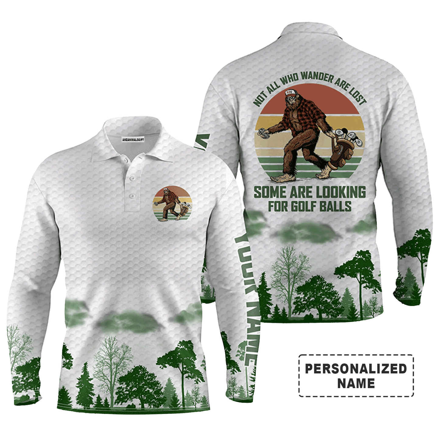 Custom Golf Long Sleeve Men Polo Shirt, Bigfoot Golf Personalized Name Men Polo Shirt For Men - Perfect Gift For  Golf Lovers