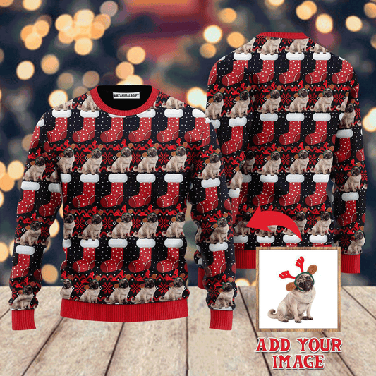 Custom Photo Dog For Lover With Red Socks Sweater, Ugly Sweater For Men & Women, Perfect Outfit For Christmas New Year Autumn Winter