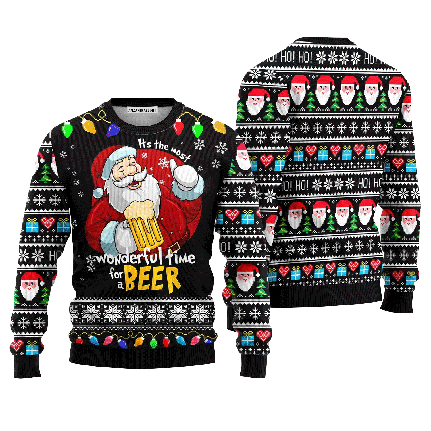 Santa Drink Beer Sweater Wonderful Time For A Beer, Ugly Sweater For Men & Women, Perfect Outfit For Christmas New Year Autumn Winter