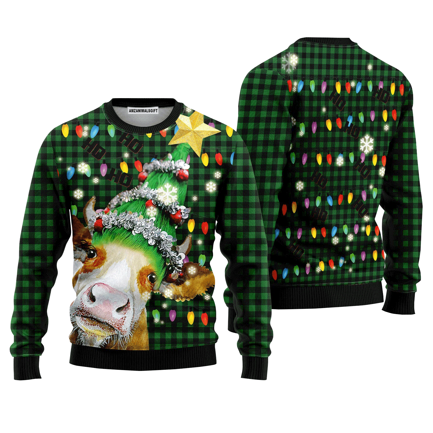 Ho Ho Ho Cow Christmas Tree Sweater, Ugly Sweater For Men & Women, Perfect Outfit For Christmas New Year Autumn Winter