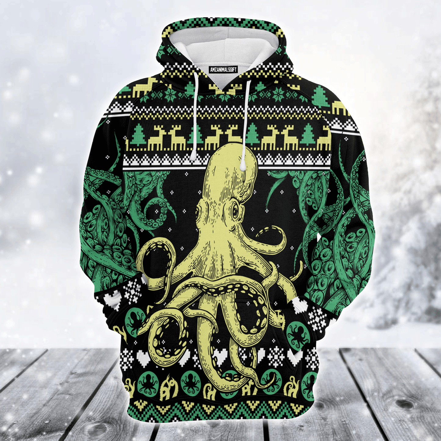 Octopus Premium Christmas Hoodie, Giant Octopus Christmas Unisex Hoodie For Men & Women - Perfect Gift For Christmas, Friends, Family