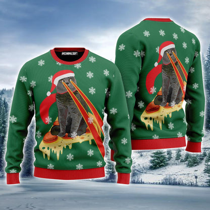 Pizza Cat With Laser Eyes Ugly Christmas Sweater, Funny Cat Lovers Xmas Ugly Sweater For Men & Women - Perfect Gift For Christmas, Cat Lovers