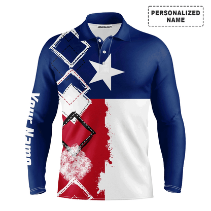 Custom Golf Long Sleeve Men Polo Shirt - Texas Flag Patriot Custom Name Apparel Men Golf Polo Shirt - Personalized Gift For Golf Lover, Team