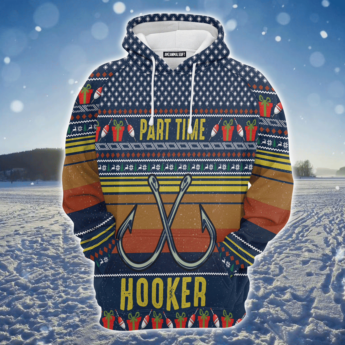 Fishing Premium Christmas Hoodie, Fishing Part Time Hooker Christmas Unisex Hoodie For Men & Women - Perfect Gift For Christmas, Fishing Lover