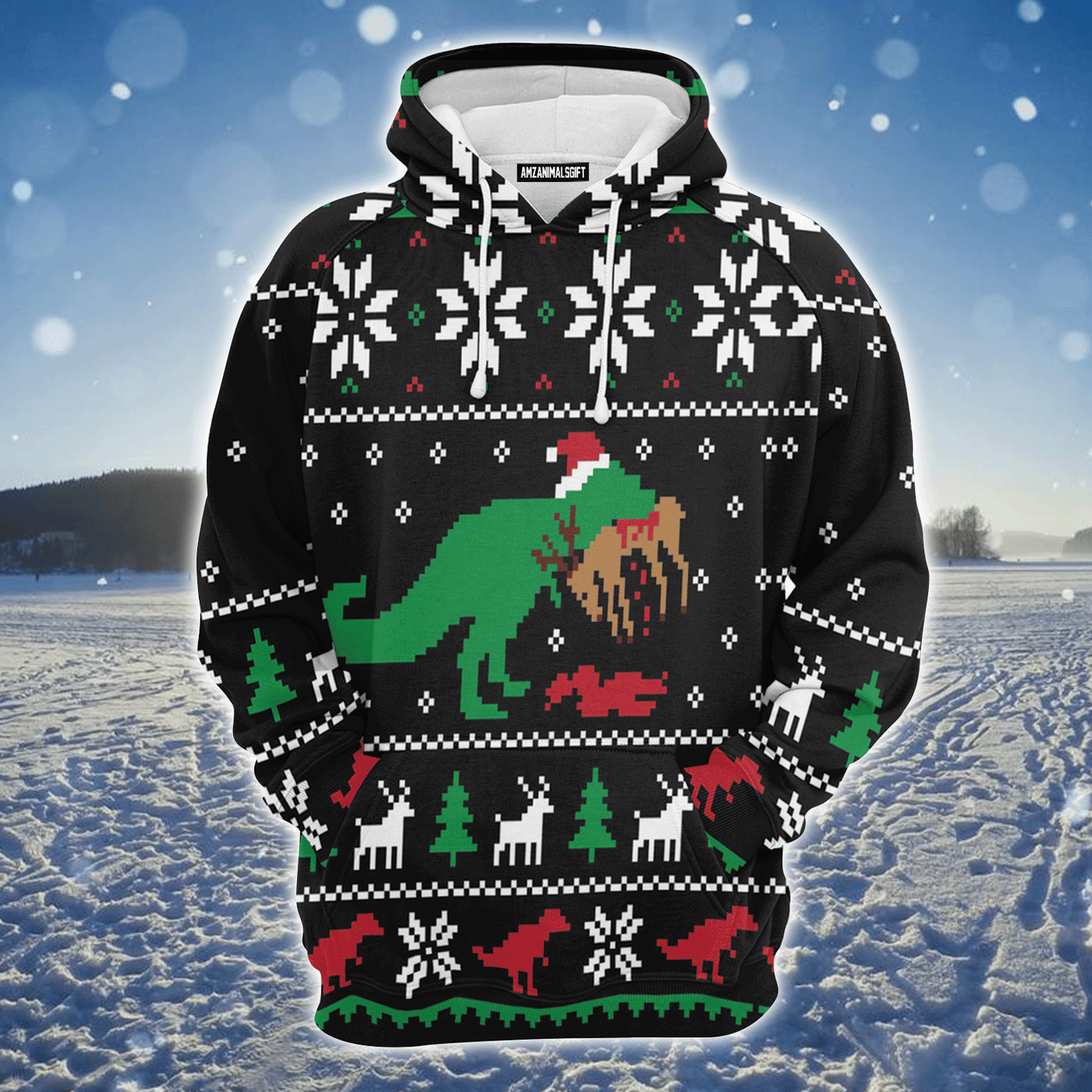 Dinosaur Premium Christmas Hoodie, Dinosaur T-rex Christmas Tree Unisex Red Hoodie For Men & Women - Perfect Gift For Christmas, Family