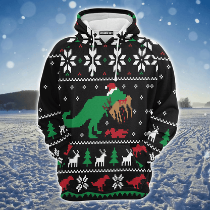 Dinosaur Premium Christmas Hoodie, Dinosaur T-rex Christmas Tree Unisex Red Hoodie For Men & Women - Perfect Gift For Christmas, Family