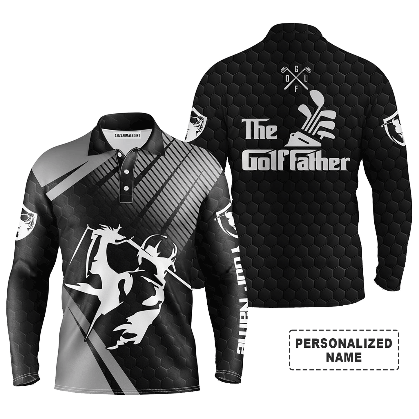 Custom Golf Long Sleeve Men Polo Shirt - Custom Name Black Apparel, The Golf Father Men Polo Shirt - Personalized Gift For men, Golf Lover