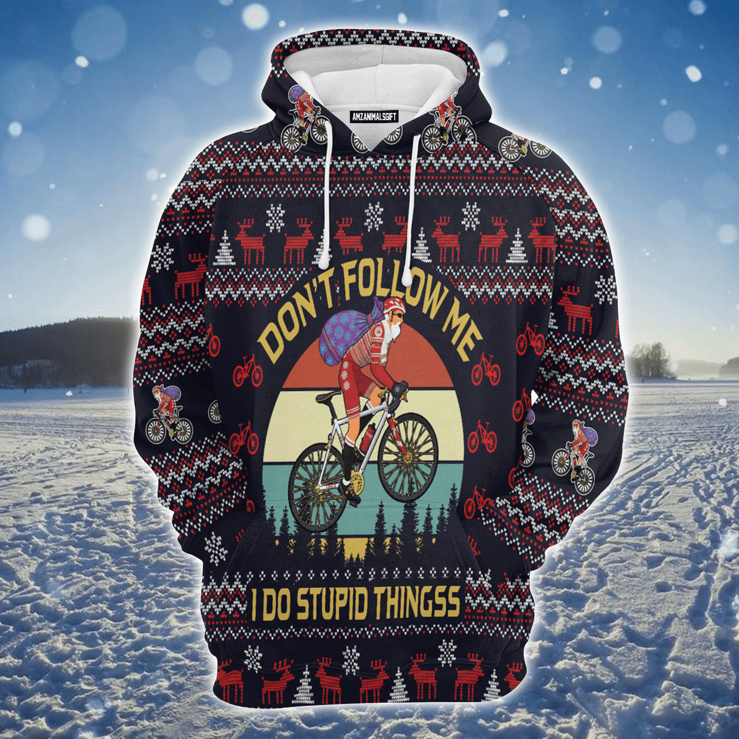 Santa Bike Premium Christmas Hoodie, Satan Claus On Bike Vintage Background Unisex Hoodie For Men & Women - Perfect Gift For Christmas, Family, Biker