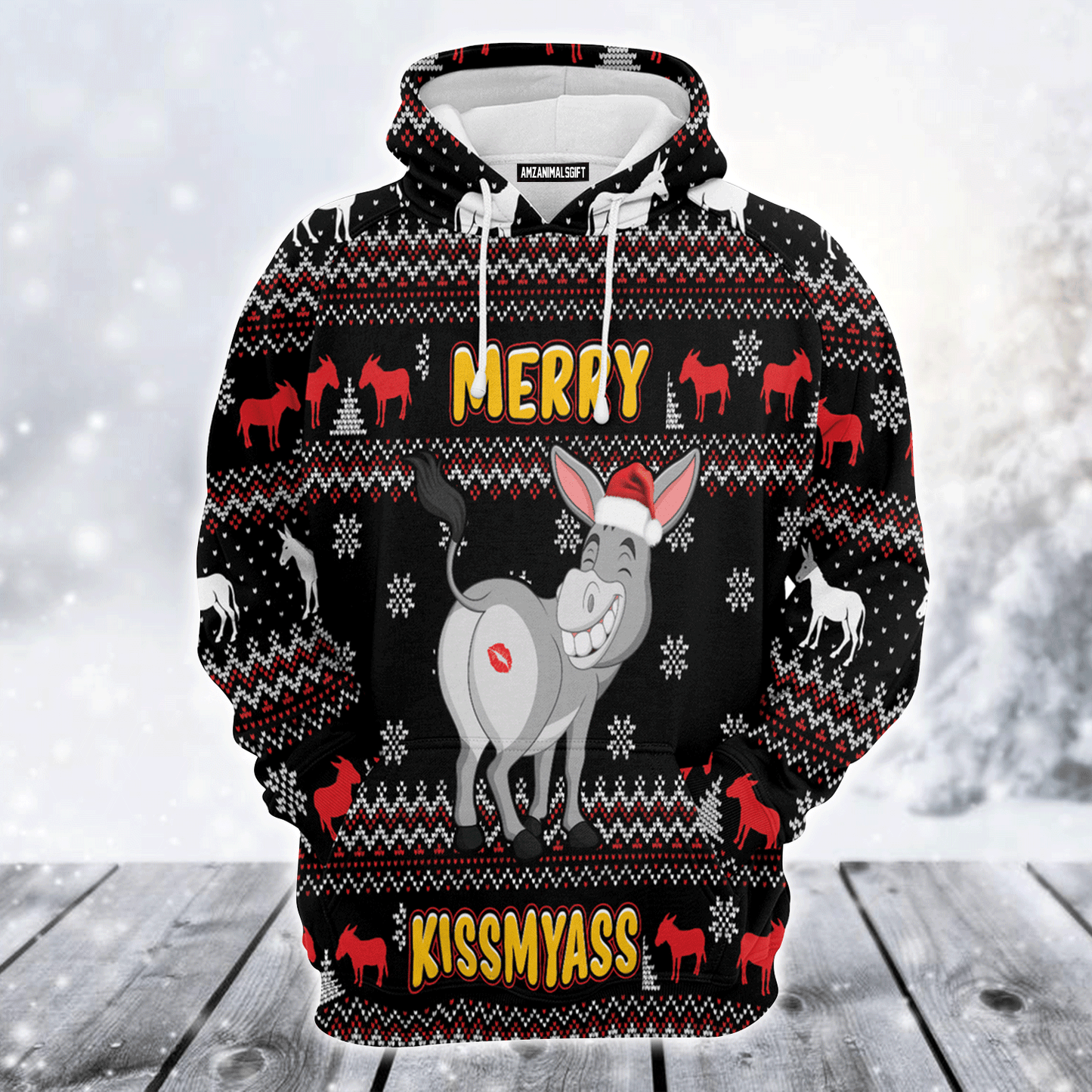 Donkey Xmas Premium Christmas Hoodie, Donkey Merry Kissmyass Unisex Hoodie For Men & Women - Perfect Gift For Christmas, Donkey Lovers