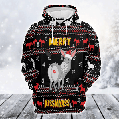 Donkey Xmas Premium Christmas Hoodie, Donkey Merry Kissmyass Unisex Hoodie For Men & Women - Perfect Gift For Christmas, Donkey Lovers