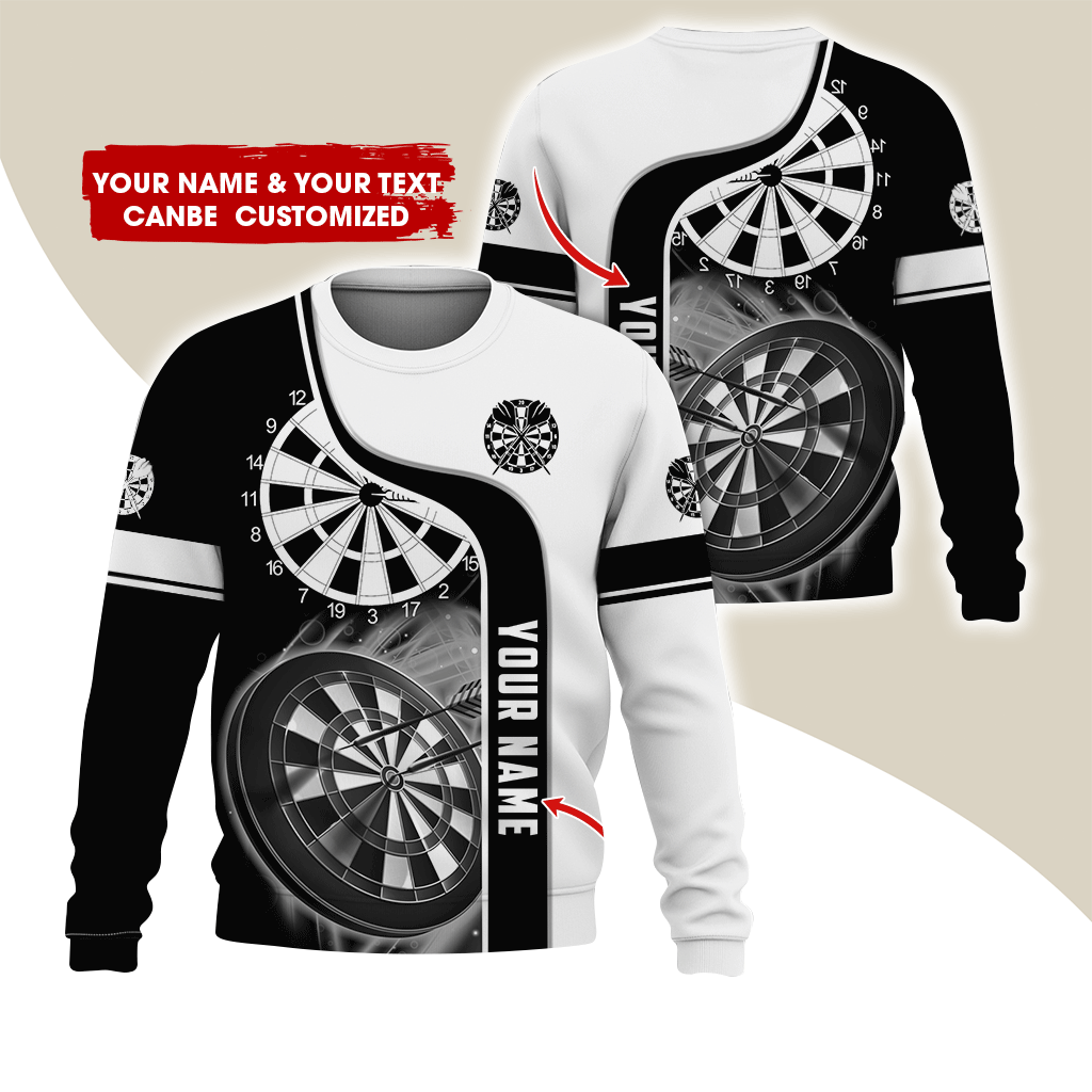 Customized Name & Text Darts Sweatshirt, Dartboard Black & White Pattern Darts Sweatshirt For Men & Women - Gift For Darts Lovers, Darts Players