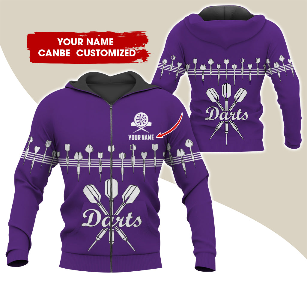 Customized Name Darts Premium Zip Hoodie, Personalized Name Darts Zip Hoodie For Men & Women - Gift For Darts Lovers, Darts Players