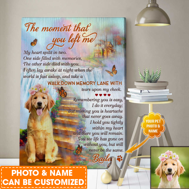 Personalized Dog Portrait Canvas, Personalize pet photo on flower path home background Canvas, Perfect Gift For Dog Lovers, Friend, Family