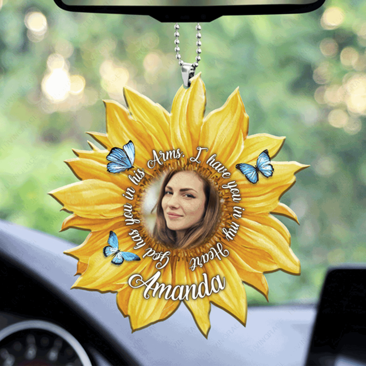 Custom Jesus Acrylic Ornament, Personalized Sunflower God Has You In His Arms Acrylic Ornament For Couple, Christian, Holiday Decor