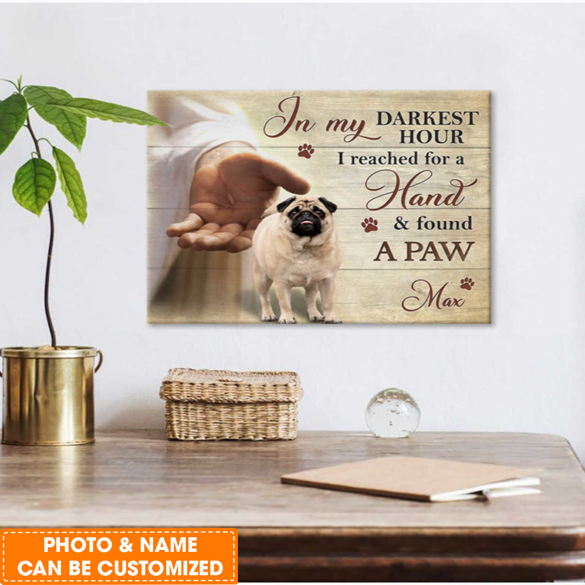 Personalized Dog Landscape Canvas, Custom Canvas Prints Memorial Pet Photo In my darkest hour Wall Art, Perfect Gift For Pet Lovers, Friend, Family