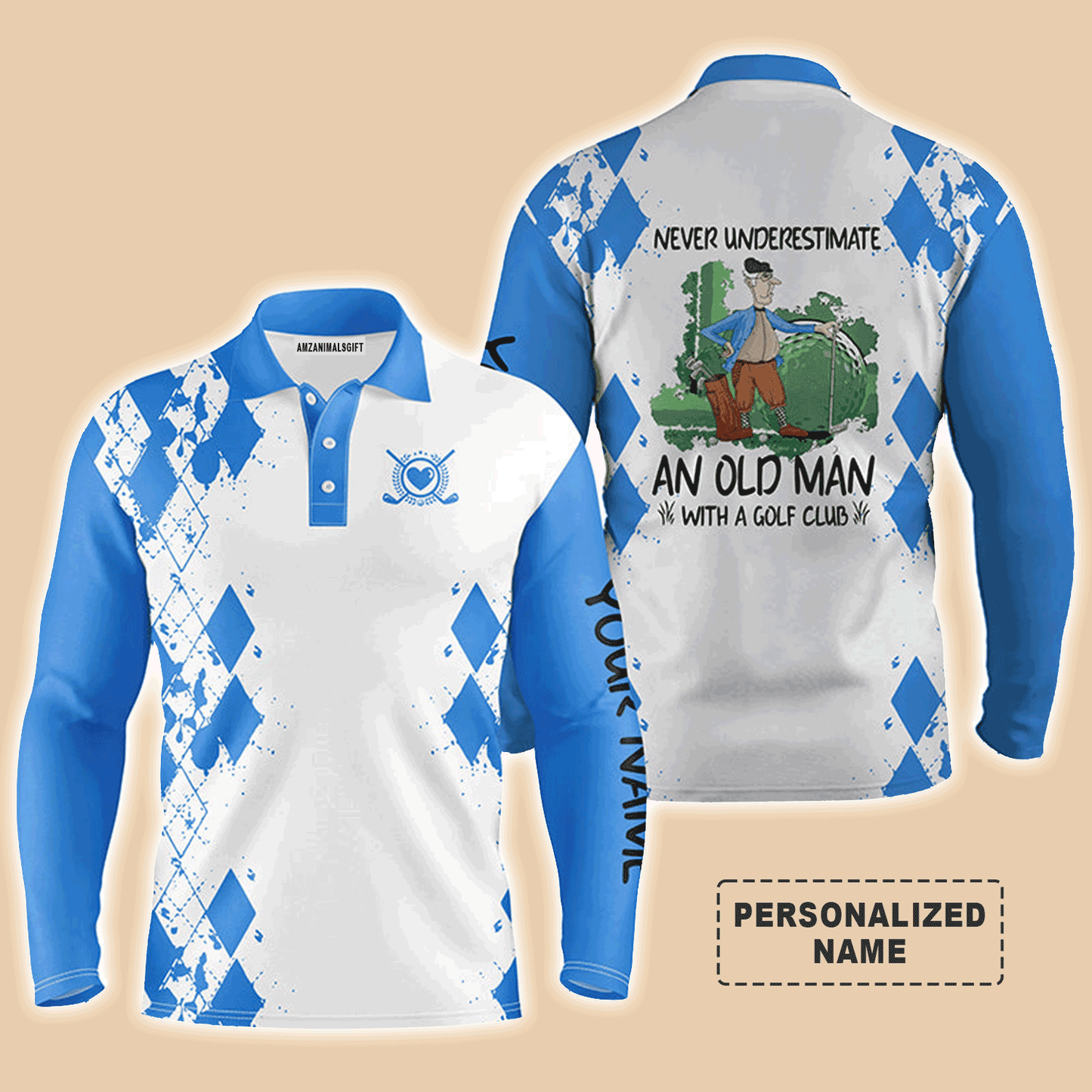 Custom Golf Long Sleeve Men Polo Shirt - Never Underestimate An Old Man With A Golf Club Men Golf Polo Shirt - Perfect Polo Shirt For Men, Golfers