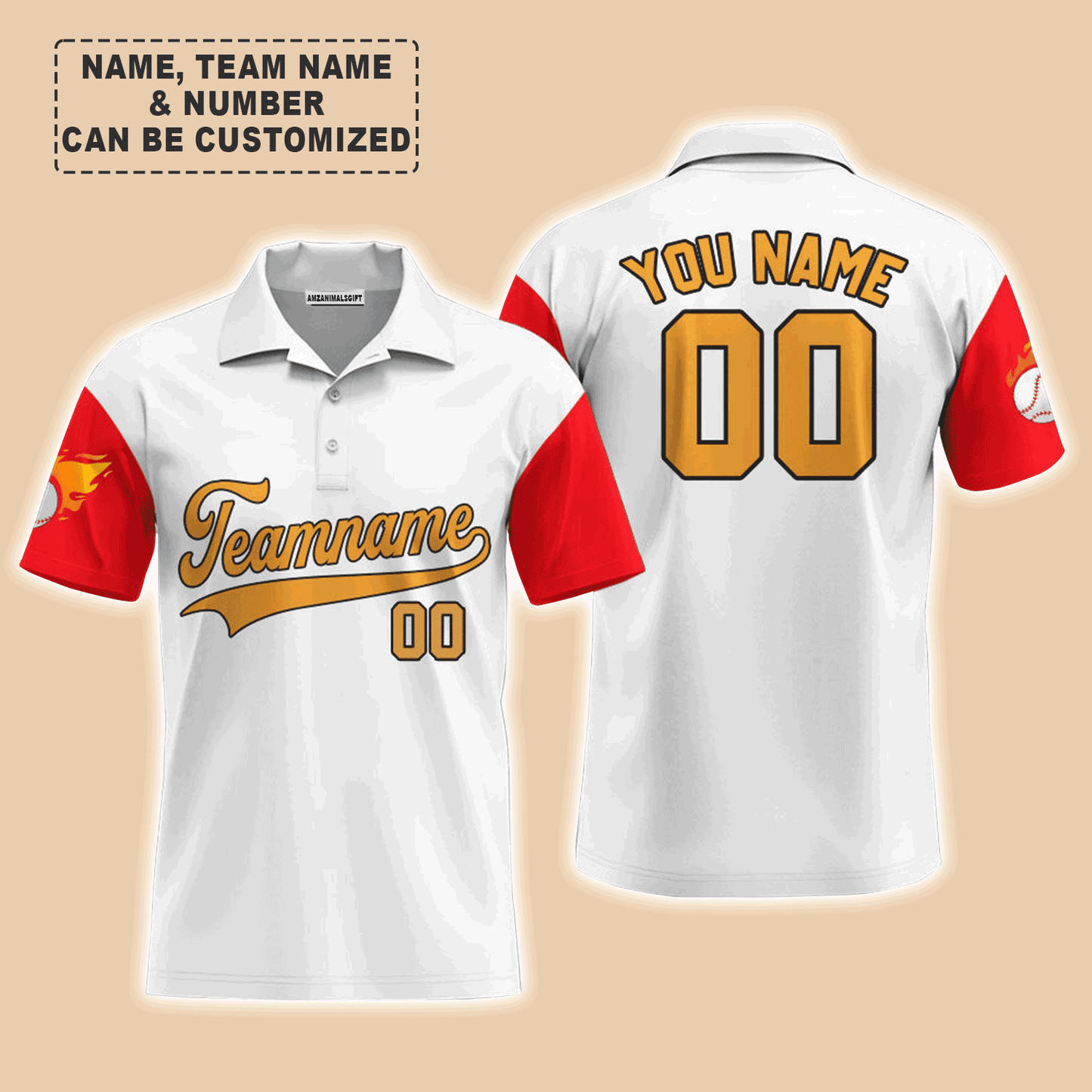 Customized Baseball Men Polo Shirt, Texas Fire Baseball White Red Custom Polo Shirt - Perfect Polo Shirt For Men, Baseball Lovers