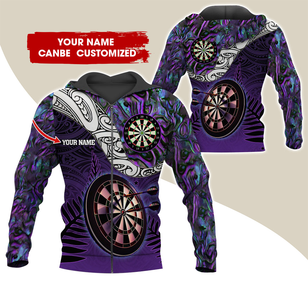 Customized Name Tattoo Maori Darts Premium Zip Hoodie, Personalized Purple Darts Zip Hoodie For Men & Women - Gift For Darts Lovers, Darts Players